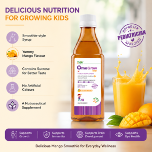 OmeGrow Kid mango Omega-3 syrup with DHA and EPA