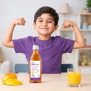 OmeGrow Kid delicious Omega-3 smoothie syrup mango flavour